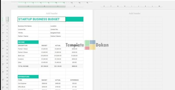 Startup Business Budget Template A4